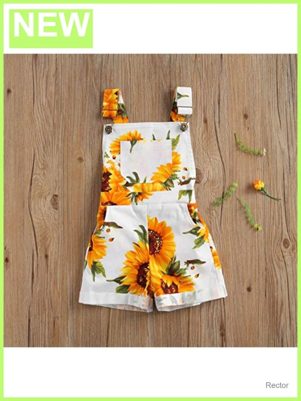Toddler Girl Sunflower Print Overall Shorts Cotton Blend Summer Outfit